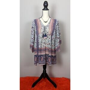Knox Rose Multicolor Floral Paisley Western Tassels Peasant Blouse Top XXL